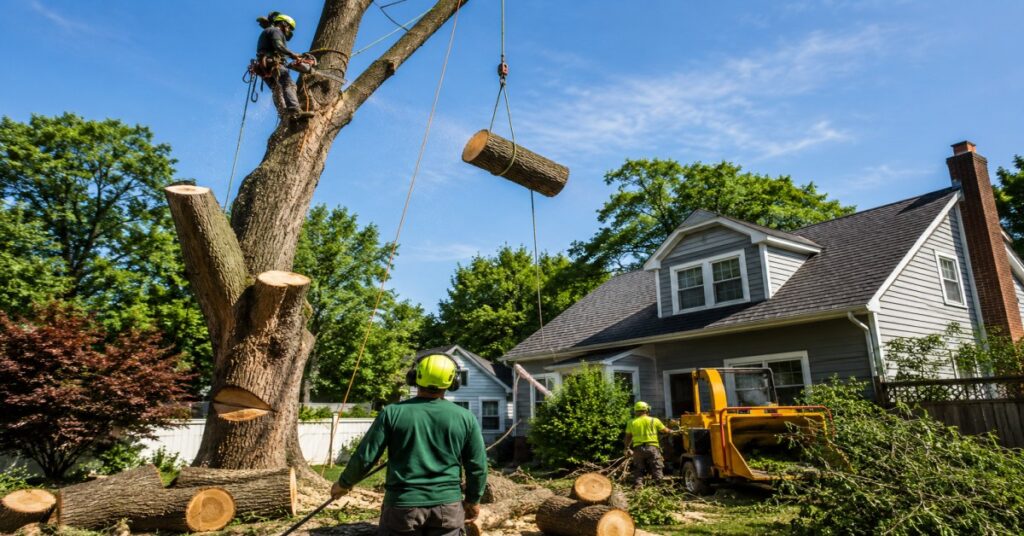 Comprehensive schematic illustrating the professional tree removal process step-by-step for a residential property in Buffalo NY.