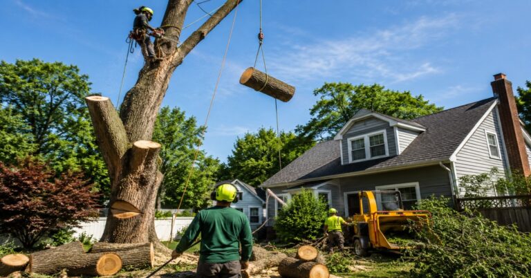 Comprehensive schematic illustrating the professional tree removal process step-by-step for a residential property in Buffalo NY.