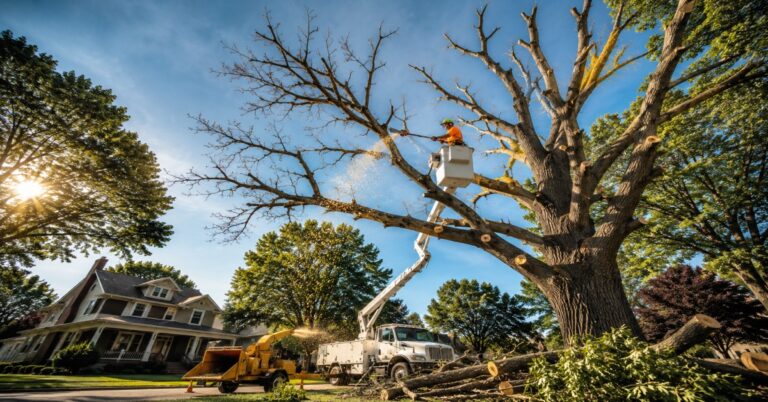 Professional dead branch removal Buffalo arborist trimming hazardous tree limbs before severe winter weather