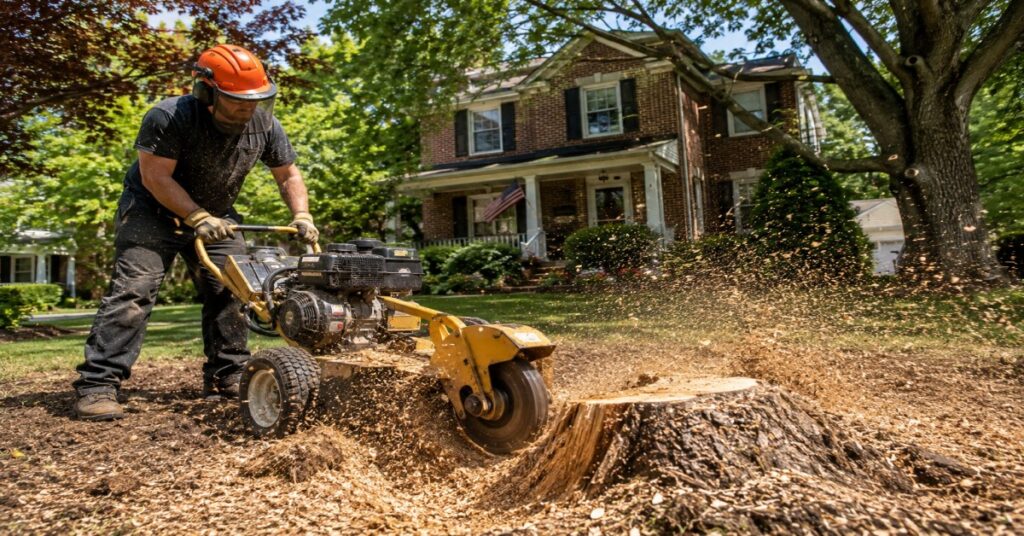 Is DIY stump grinding worth it comparison showing rental equipment versus professional stump removal in Buffalo NY