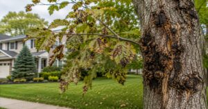 Early tree disease signs Buffalo NY yards face on residential shade tree