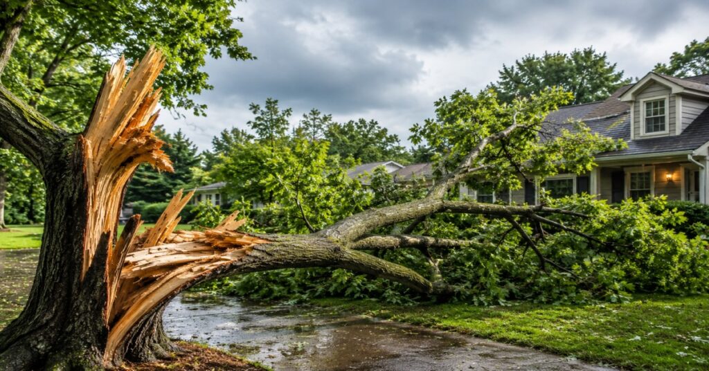 Safe assessment and triage of storm damaged tree branches hanging over a residential property in Buffalo NY