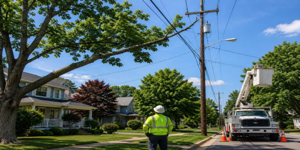 tree branches near power lines buffalo ny hazardous limbs touching service drop wire